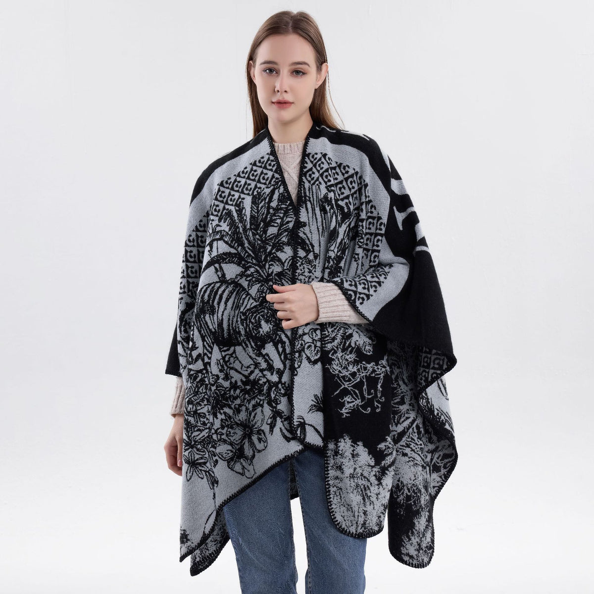 Jiangnan Watertown Knitted Shawl High-end Ethnic Style Cloak Western Sichuan Yunnan Travel Wear Imitation Cashmere Cape Women