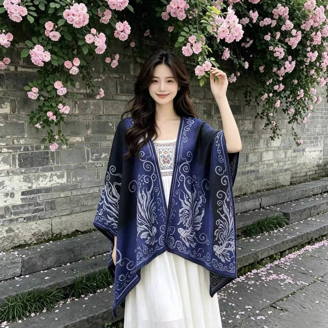 Jiangnan Watertown Knitted Shawl High-end Ethnic Style Cloak Western Sichuan Yunnan Travel Wear Imitation Cashmere Cape Women
