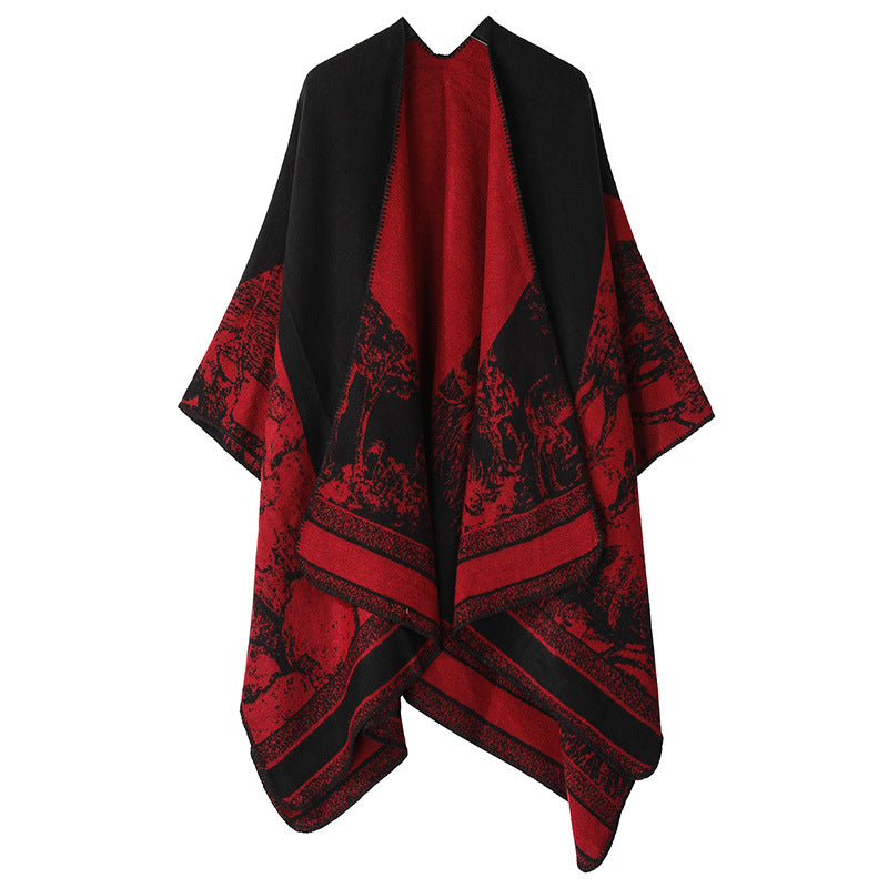 Jiangnan Watertown Knitted Shawl High-end Ethnic Style Cloak Western Sichuan Yunnan Travel Wear Imitation Cashmere Cape Women