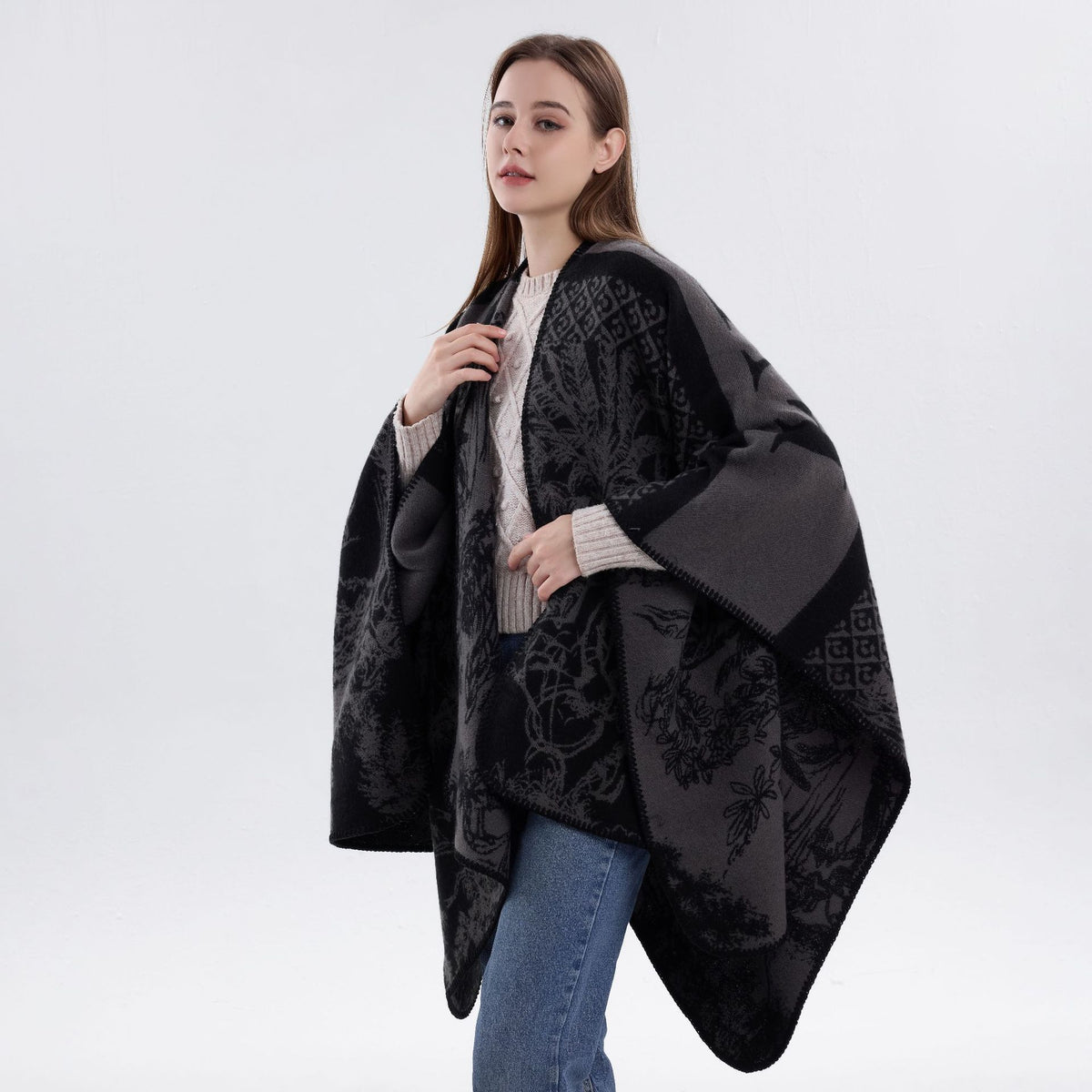 Jiangnan Watertown Knitted Shawl High-end Ethnic Style Cloak Western Sichuan Yunnan Travel Wear Imitation Cashmere Cape Women
