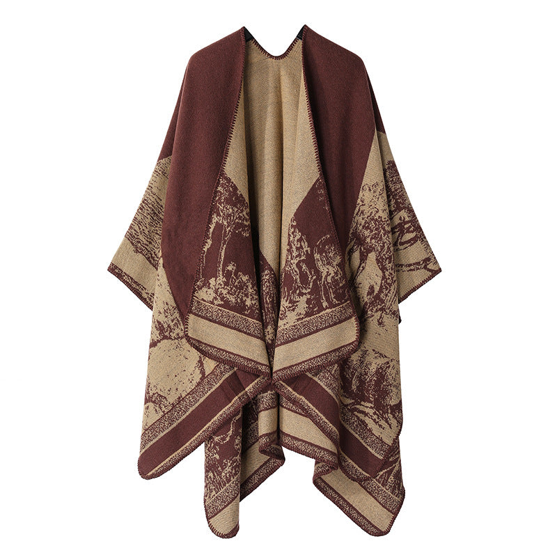 Jiangnan Watertown Knitted Shawl High-end Ethnic Style Cloak Western Sichuan Yunnan Travel Wear Imitation Cashmere Cape Women