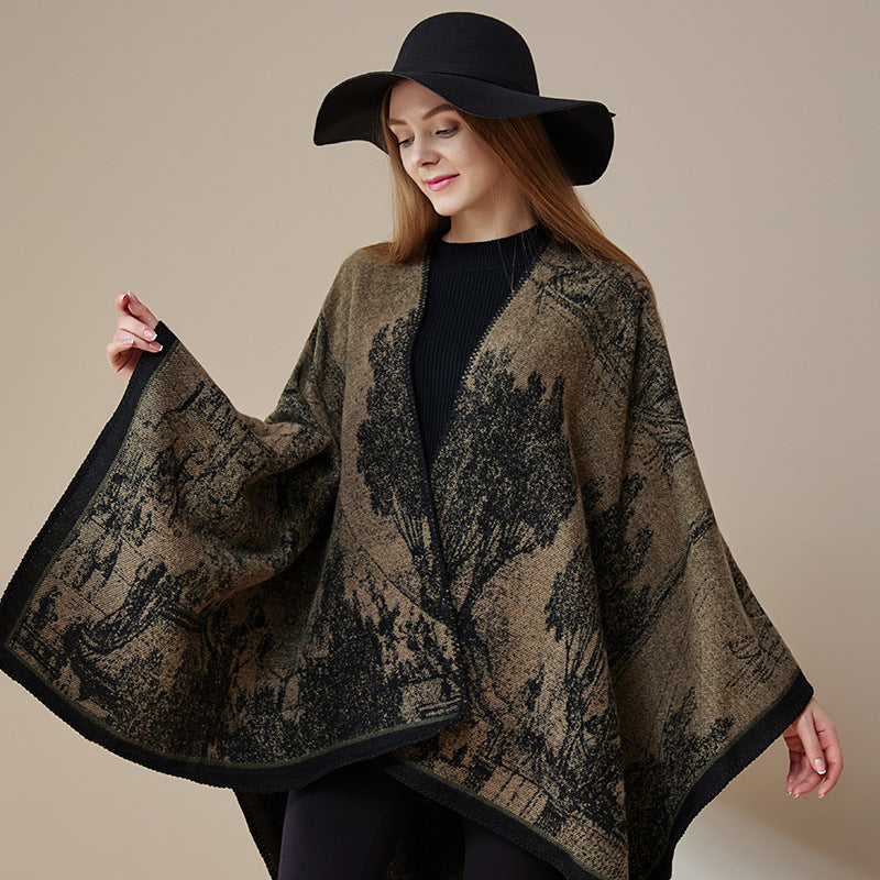 Jiangnan Watertown Knitted Shawl High-end Ethnic Style Cloak Western Sichuan Yunnan Travel Wear Imitation Cashmere Cape Women